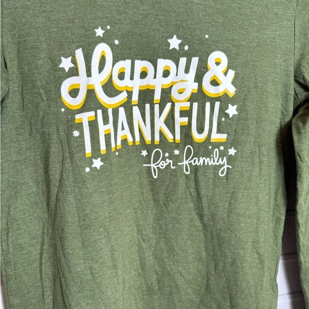 Cat & Jack Green 'Happy & Thankful' Long Sleeve Tee Thanksgiving/size M